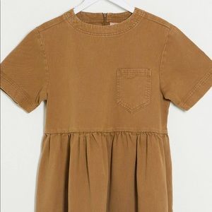 Collusion smock denim dress in tan